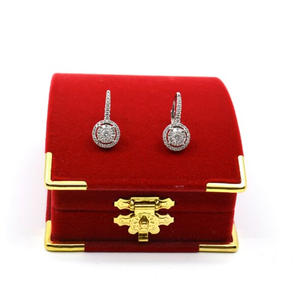 Diamond Halo Cluster Drop Earrings (3/4 ct. t.w.) in 14k White Gold - Picture 6 of 7